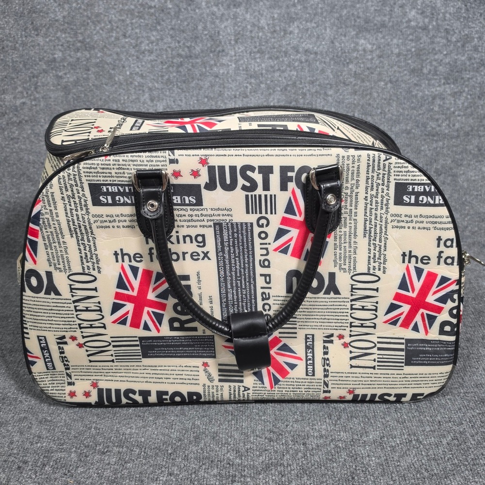 Union Jack British Flag Newsprint Rolling Duffle Bag Travel Carry On Luggage